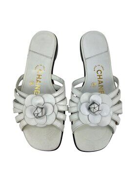 Chanel Cameilla White Leather Slip On Sandals EBAY LIVE